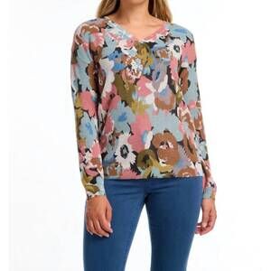 NEW FDJ paulla printed v-neck sweater in fall forest
